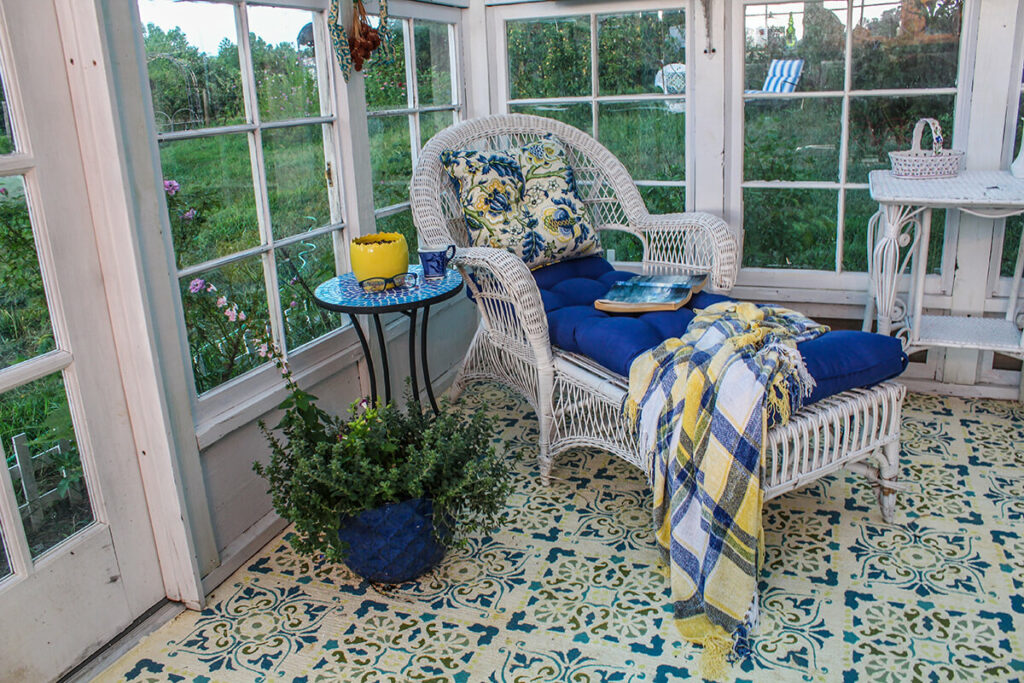 Beautifully decorated interior of a greenhouse/summer house